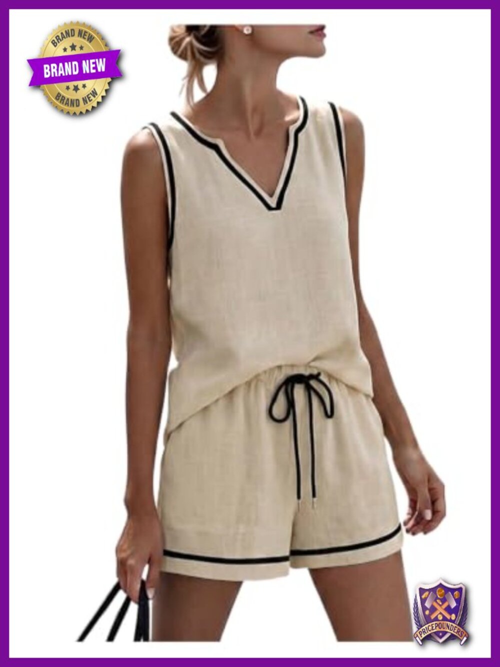 Women's 2 Piece Summer Outfit Set Sleeveless Notch Neck Top Wide Leg Shorts